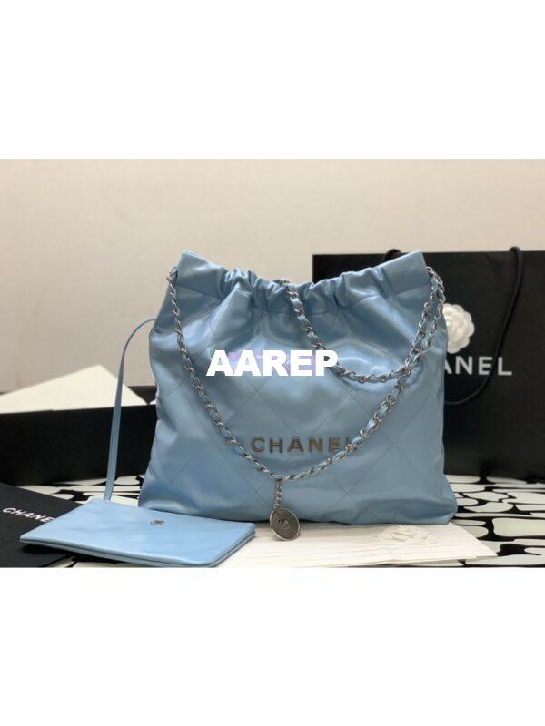 Replica Chanel 22 Handbag Shiny Calfskin & Silver Metal AS3260 AS3261 Light Blue 11