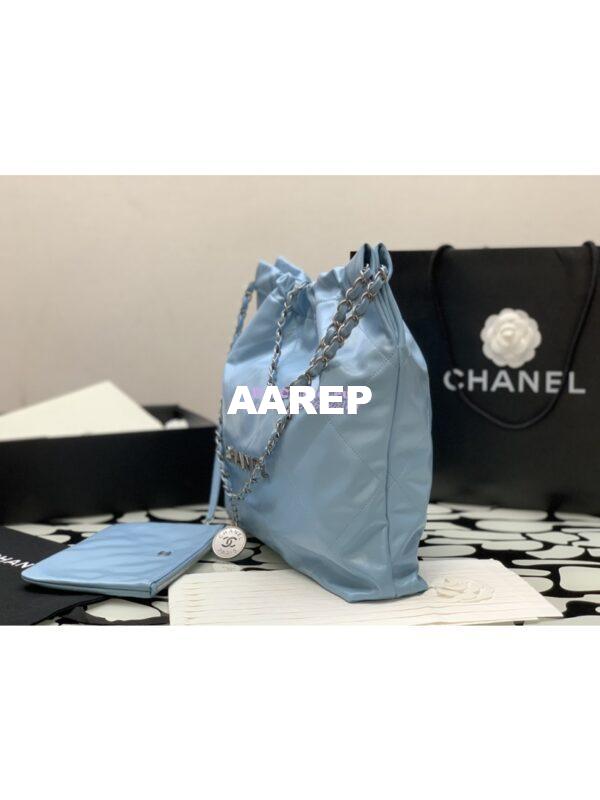 Replica Chanel 22 Handbag Shiny Calfskin & Silver Metal AS3260 AS3261 Light Blue 12