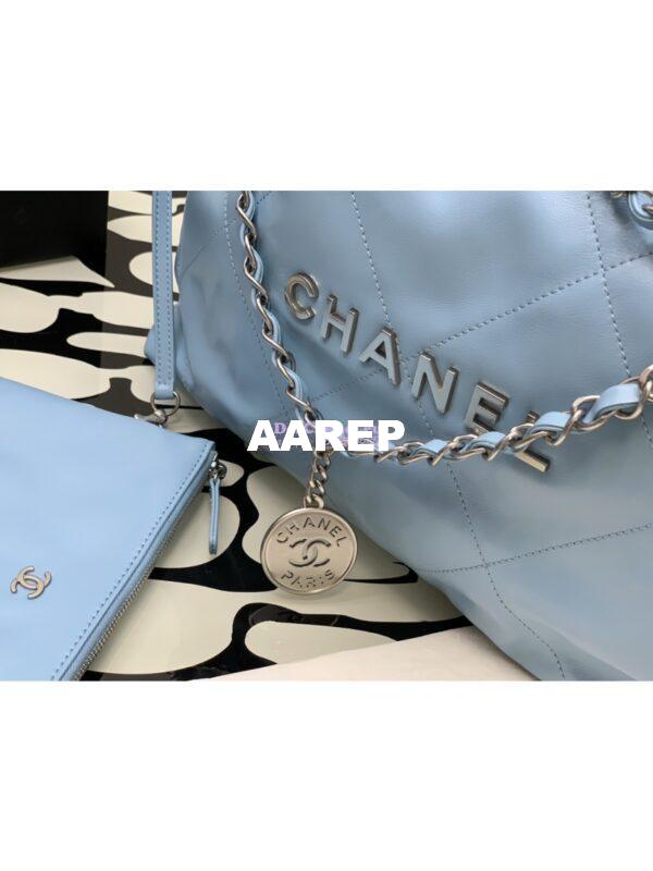 Replica Chanel 22 Handbag Shiny Calfskin & Silver Metal AS3260 AS3261 Light Blue 13