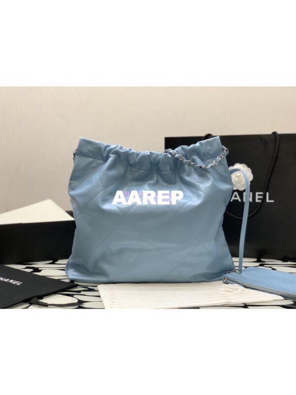 Replica Chanel 22 Handbag Shiny Calfskin & Silver Metal AS3260 AS3261 Light Blue 18