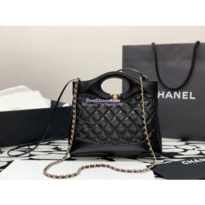 Replica Chanel 31 Mini Shopping Bag Shiny Crumpled Calfskin & Gold-Tone Metal AS4133 Black