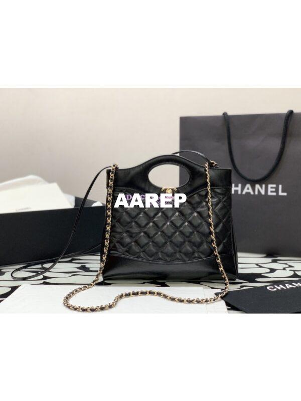 Replica Chanel 31 Mini Shopping Bag Shiny Crumpled Calfskin & Gold-Tone Metal AS4133 Black