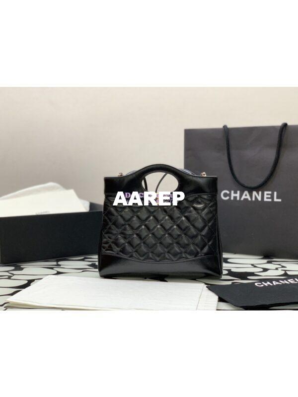 Replica Chanel 31 Mini Shopping Bag Shiny Crumpled Calfskin & Gold-Tone Metal AS4133 Black 2