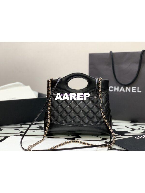 Replica Chanel 31 Mini Shopping Bag Shiny Crumpled Calfskin & Gold-Tone Metal AS4133 Black 6