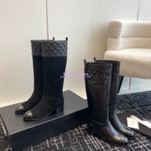 Replica Chanel 23K Shiny Aged Lambskin High Boots G45200 Black