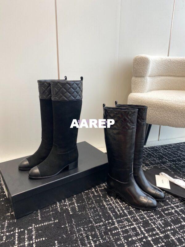 Replica Chanel 23K Shiny Aged Lambskin High Boots G45200 Black