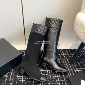 Replica Chanel 23K Shiny Aged Lambskin High Boots G45200 Black 2