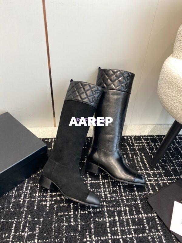 Replica Chanel 23K Shiny Aged Lambskin High Boots G45200 Black 2