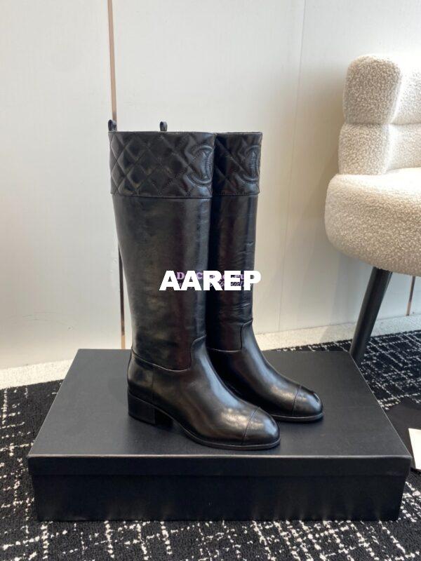 Replica Chanel 23K Shiny Aged Lambskin High Boots G45200 Black 3