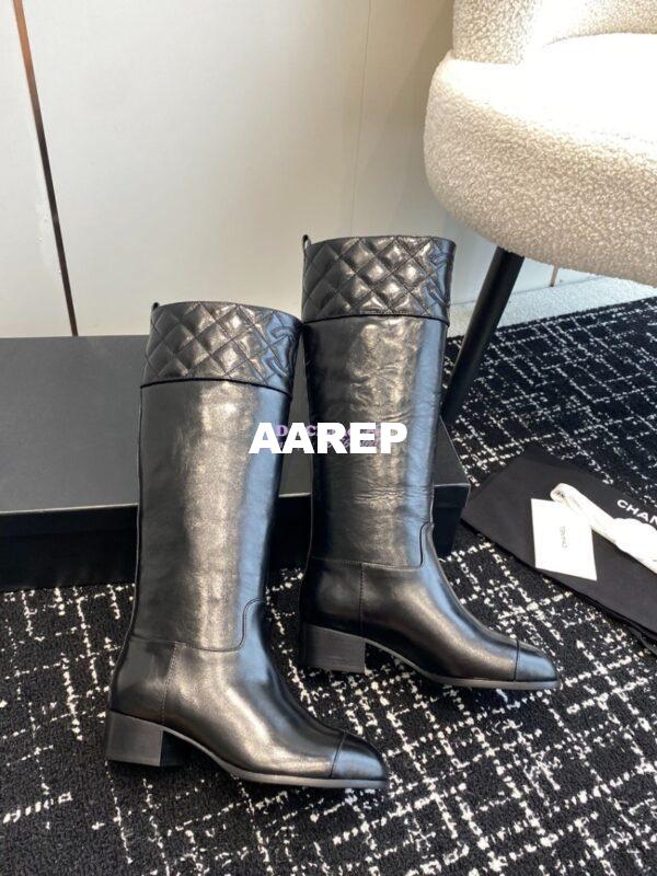 Replica Chanel 23K Shiny Aged Lambskin High Boots G45200 Black 4