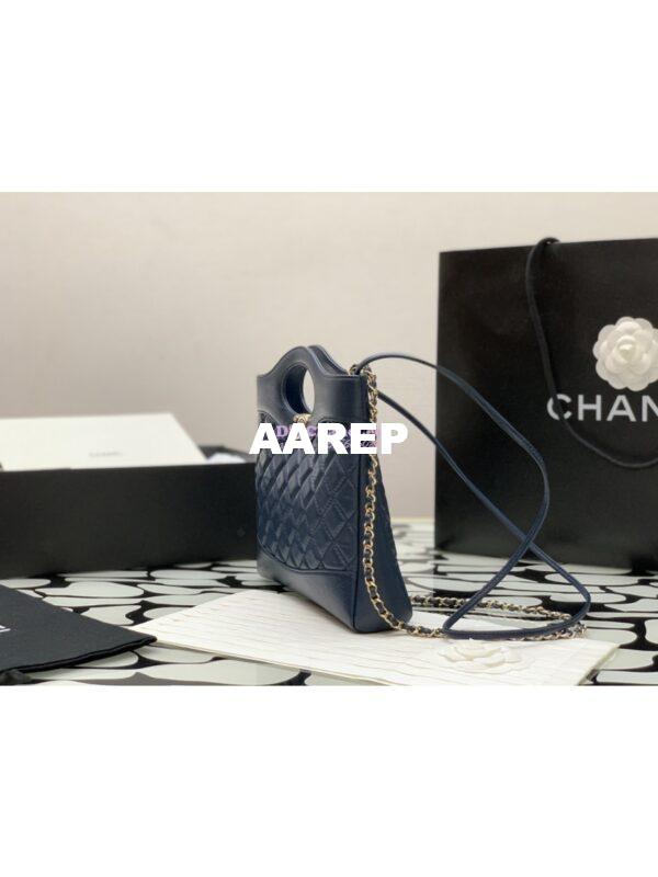 Replica Chanel 31 Mini Shopping Bag Shiny Crumpled Calfskin & Gold-Tone Metal AS4133 Navy Blue 3