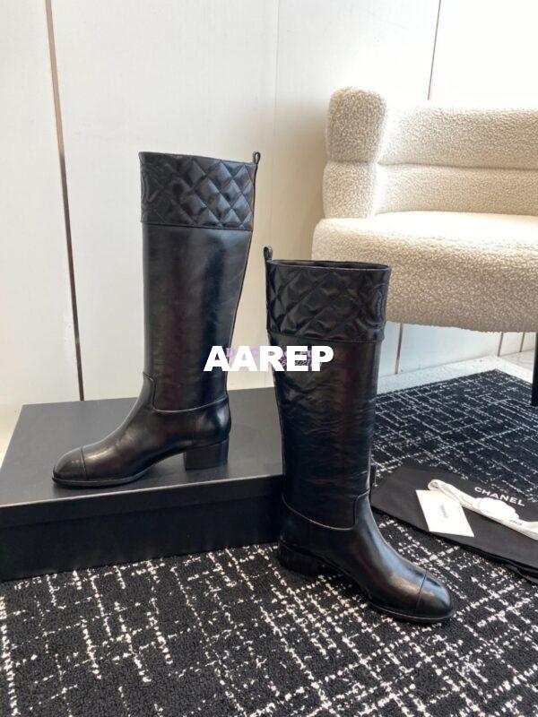 Replica Chanel 23K Shiny Aged Lambskin High Boots G45200 Black 7