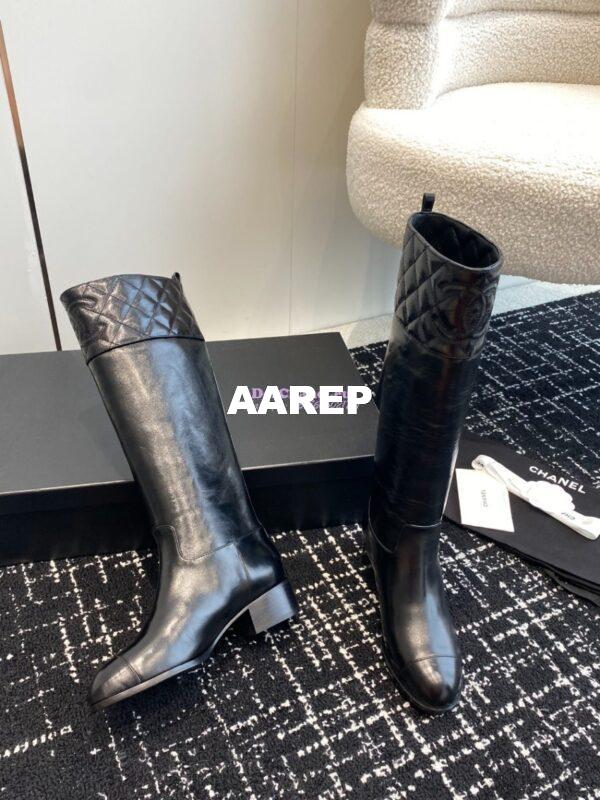 Replica Chanel 23K Shiny Aged Lambskin High Boots G45200 Black 8