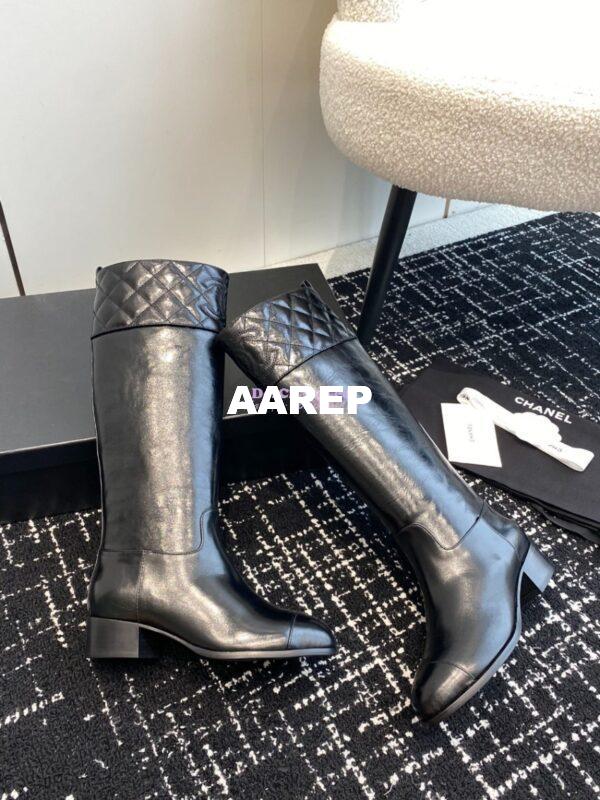 Replica Chanel 23K Shiny Aged Lambskin High Boots G45200 Black 9