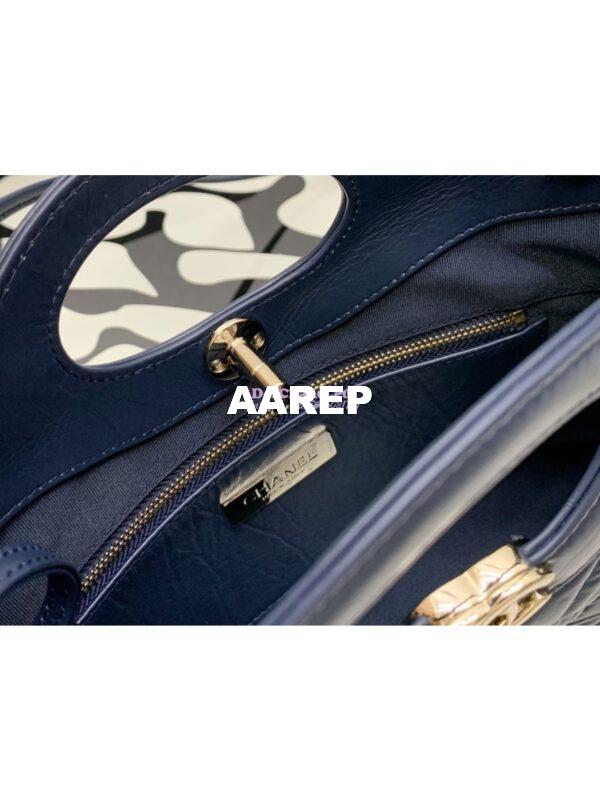 Replica Chanel 31 Mini Shopping Bag Shiny Crumpled Calfskin & Gold-Tone Metal AS4133 Navy Blue 7