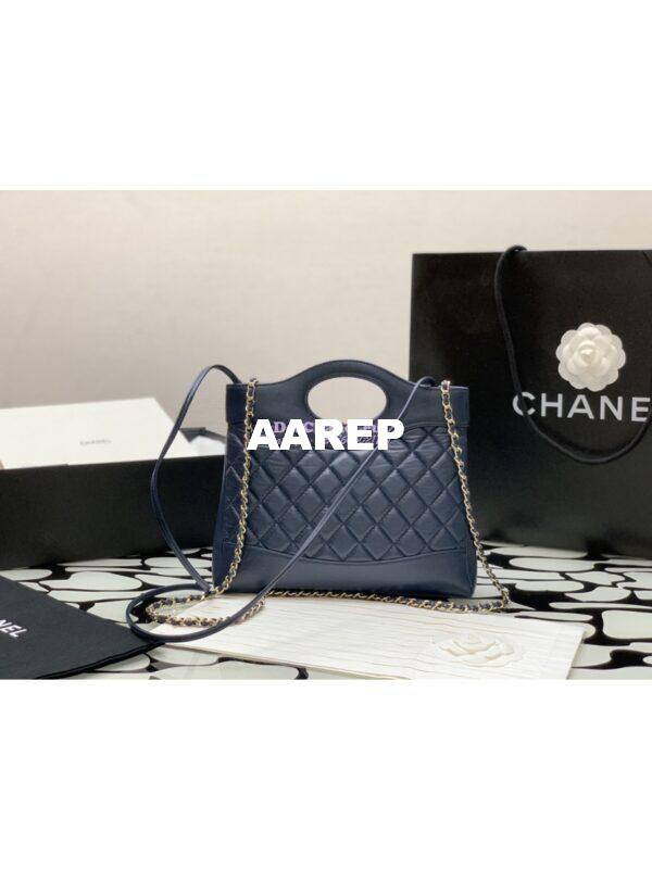 Replica Chanel 31 Mini Shopping Bag Shiny Crumpled Calfskin & Gold-Tone Metal AS4133 Navy Blue 8