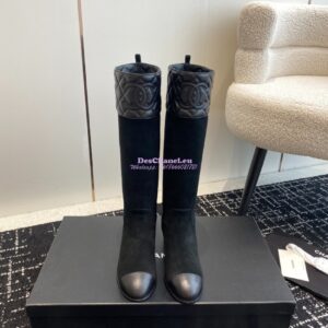 Replica Chanel 23K Suede Calfskin & Lambskin High Boots G45200 Black