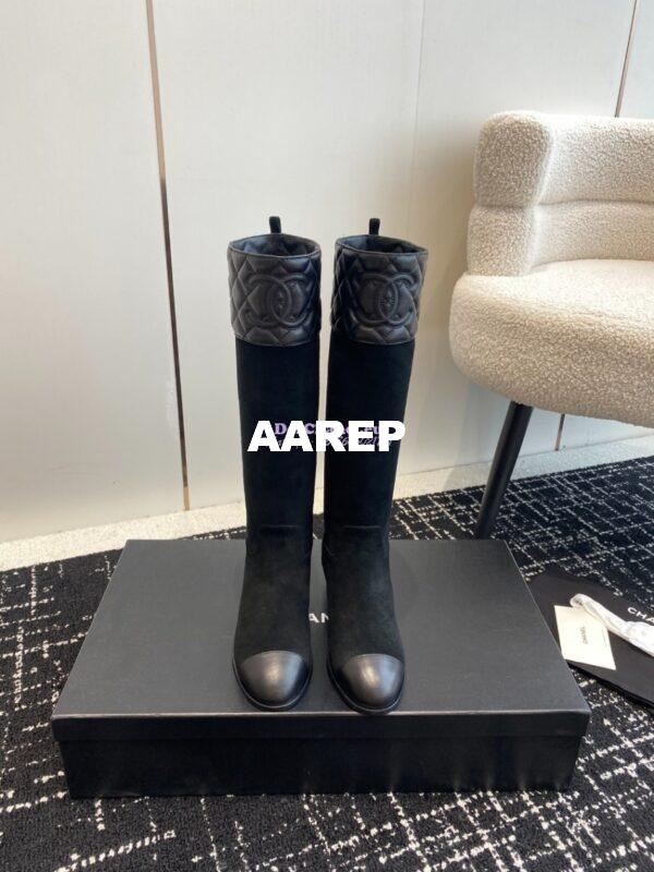 Replica Chanel 23K Suede Calfskin & Lambskin High Boots G45200 Black 3