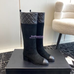Replica Chanel 23K Suede Calfskin & Lambskin High Boots G45200 Black 2