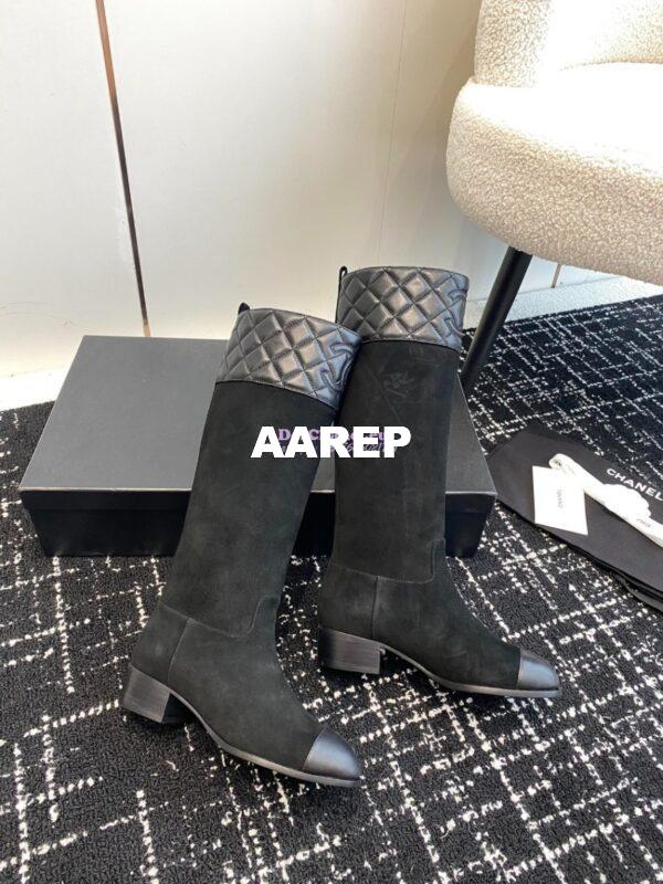 Replica Chanel 23K Suede Calfskin & Lambskin High Boots G45200 Black 6