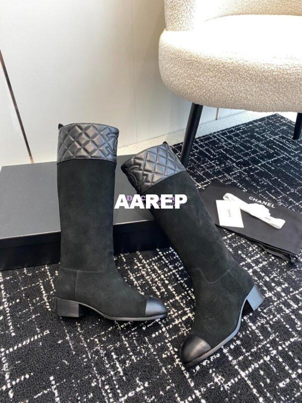 Replica Chanel 23K Suede Calfskin & Lambskin High Boots G45200 Black 8