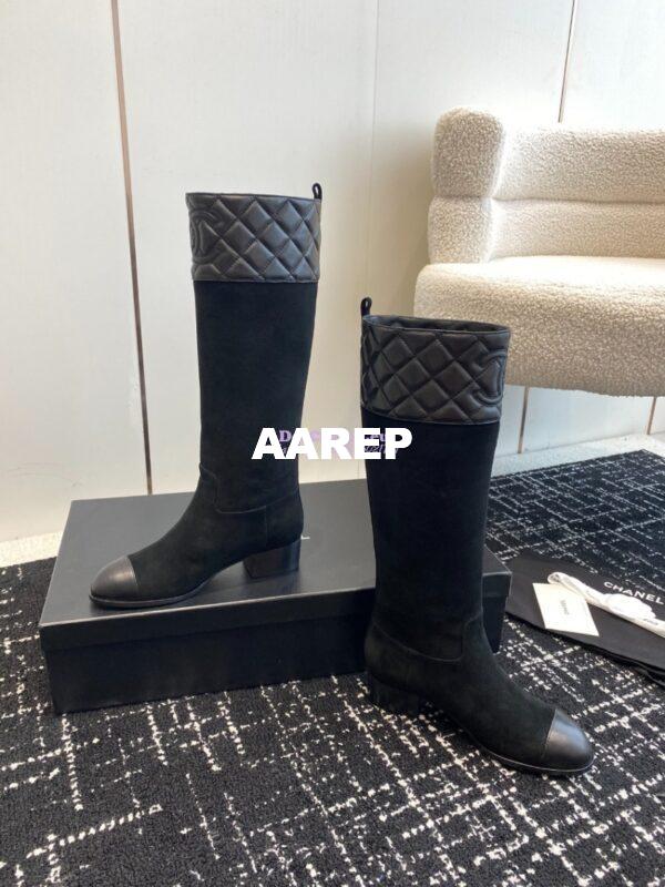 Replica Chanel 23K Suede Calfskin & Lambskin High Boots G45200 Black 9