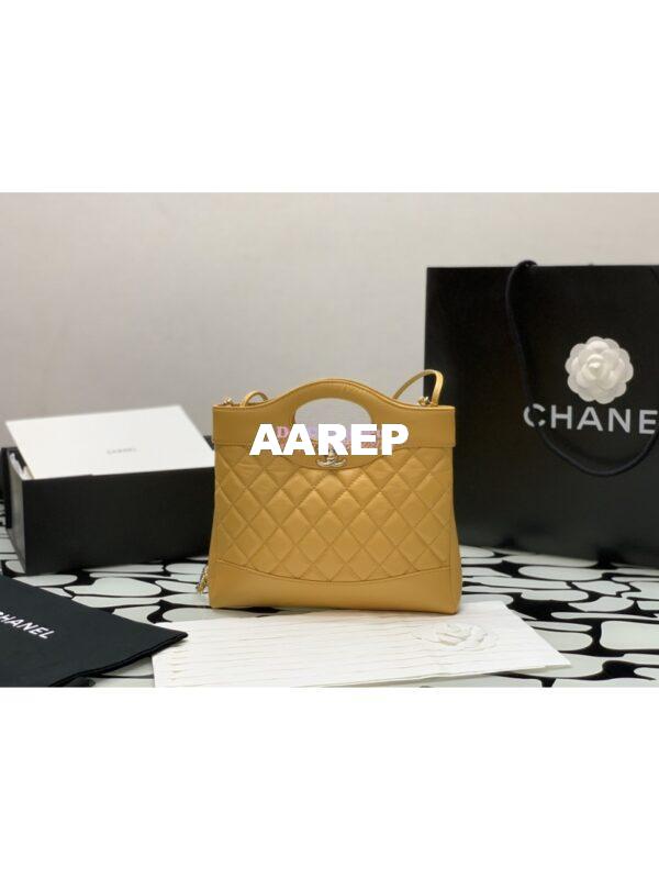 Replica Chanel 31 Mini Shopping Bag Shiny Crumpled Calfskin & Gold-Tone Metal AS4133 Yellow