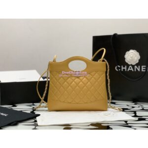 Replica Chanel 31 Mini Shopping Bag Shiny Crumpled Calfskin & Gold-Tone Metal AS4133 Yellow 2