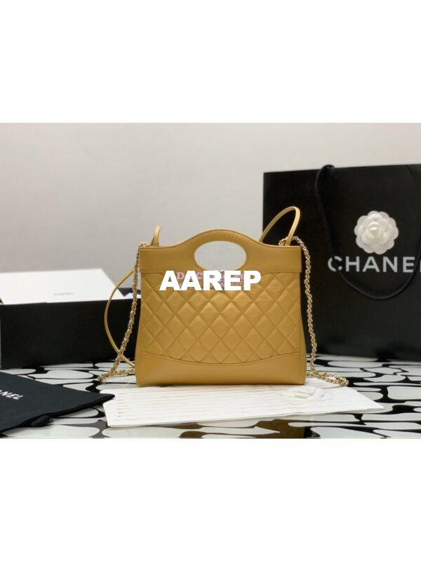 Replica Chanel 31 Mini Shopping Bag Shiny Crumpled Calfskin & Gold-Tone Metal AS4133 Yellow 2