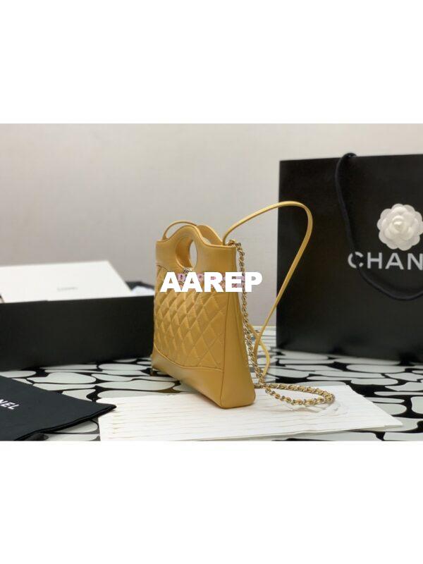 Replica Chanel 31 Mini Shopping Bag Shiny Crumpled Calfskin & Gold-Tone Metal AS4133 Yellow 3