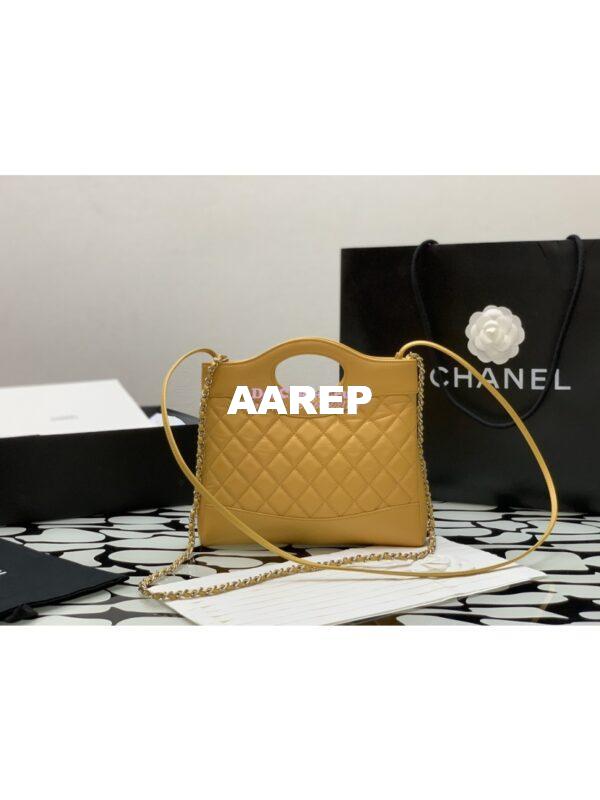 Replica Chanel 31 Mini Shopping Bag Shiny Crumpled Calfskin & Gold-Tone Metal AS4133 Yellow 5