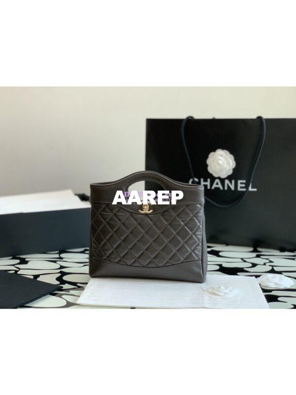 Replica Chanel 31 Mini Shopping Bag Shiny Crumpled Calfskin & Gold-Tone Metal AS4133 Dark Brown