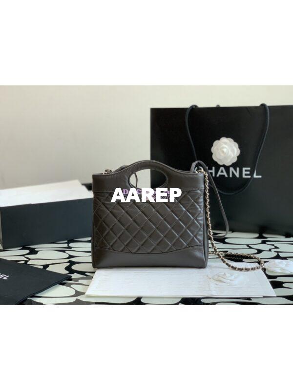 Replica Chanel 31 Mini Shopping Bag Shiny Crumpled Calfskin & Gold-Tone Metal AS4133 Dark Brown 2