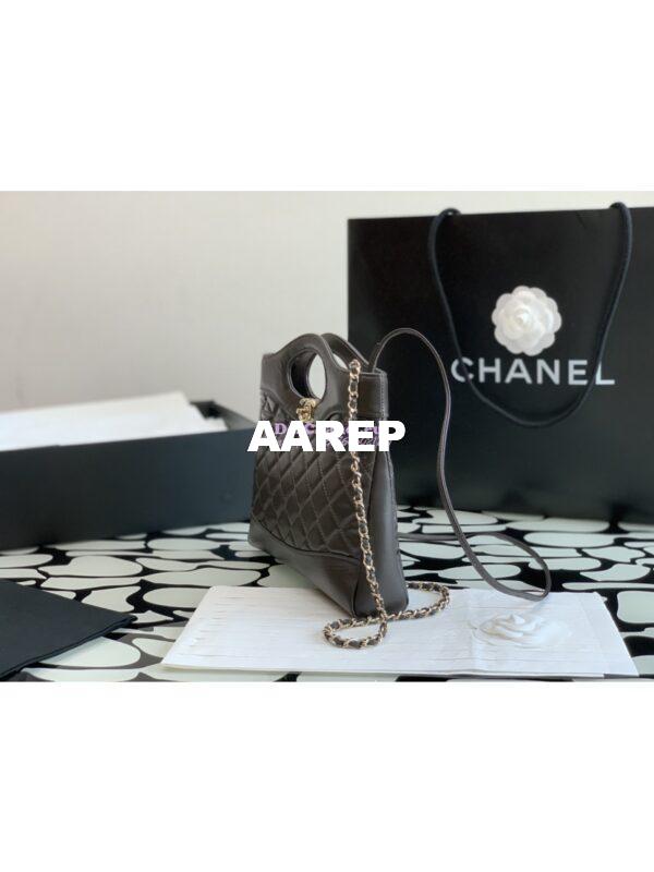 Replica Chanel 31 Mini Shopping Bag Shiny Crumpled Calfskin & Gold-Tone Metal AS4133 Dark Brown 3