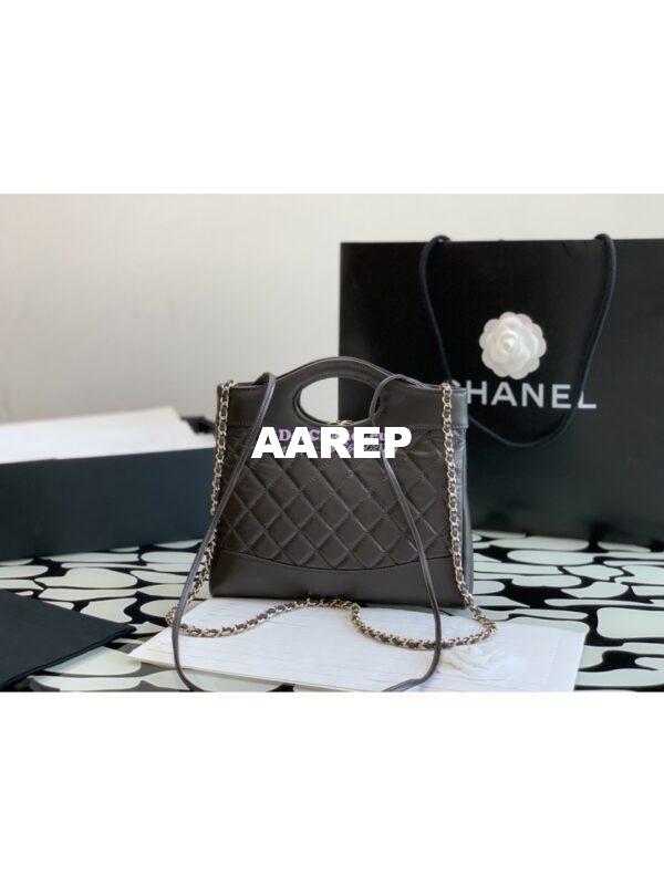 Replica Chanel 31 Mini Shopping Bag Shiny Crumpled Calfskin & Gold-Tone Metal AS4133 Dark Brown 5
