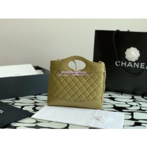 Replica Chanel 31 Mini Shopping Bag Shiny Crumpled Calfskin & Gold-Tone Metal AS4133 Matcha