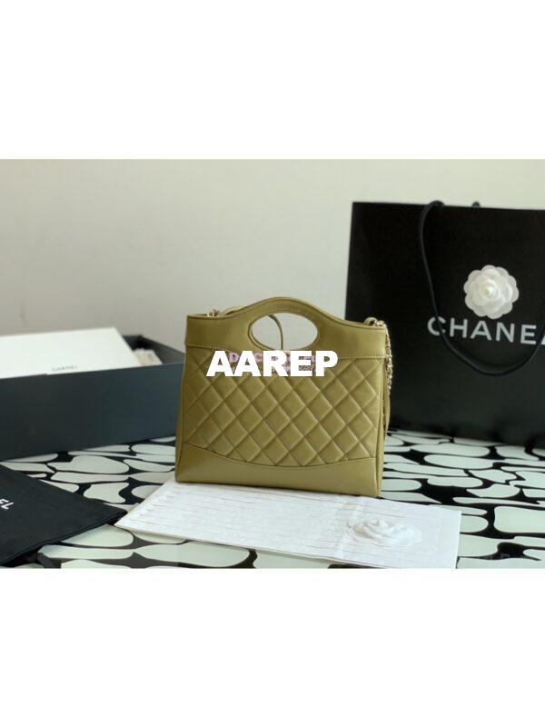 Replica Chanel 31 Mini Shopping Bag Shiny Crumpled Calfskin & Gold-Tone Metal AS4133 Matcha 3