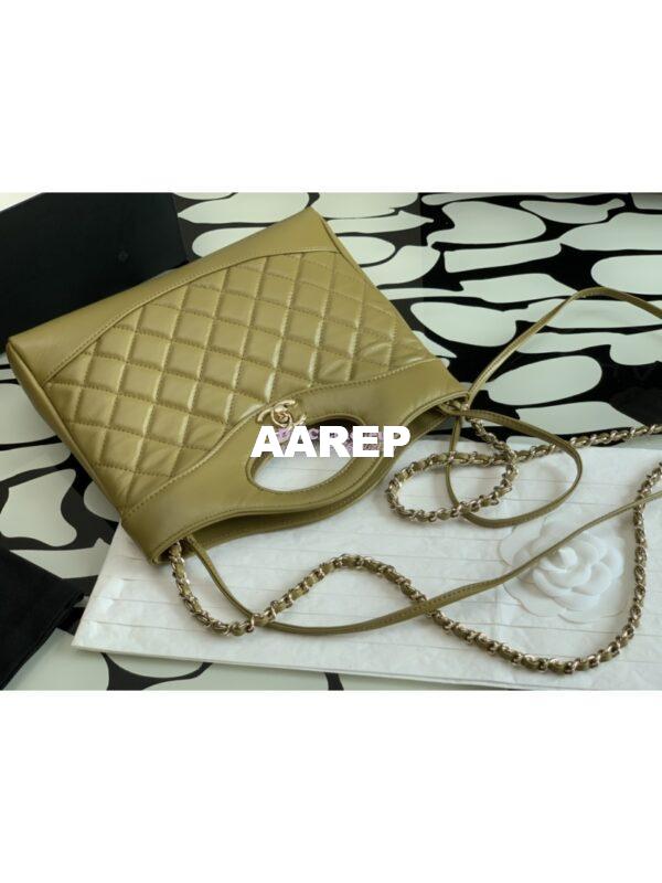 Replica Chanel 31 Mini Shopping Bag Shiny Crumpled Calfskin & Gold-Tone Metal AS4133 Matcha 4