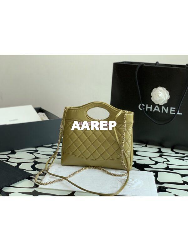 Replica Chanel 31 Mini Shopping Bag Shiny Crumpled Calfskin & Gold-Tone Metal AS4133 Matcha 10
