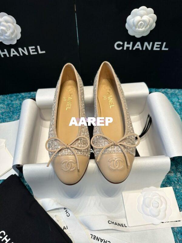 Replica Chanel Tweed and Lambskin Cap Toe Ballerinas G02819 beige 3