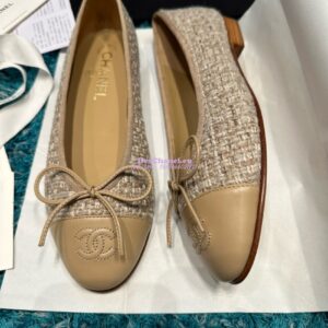 Replica Chanel Tweed and Lambskin Cap Toe Ballerinas G02819 beige 2