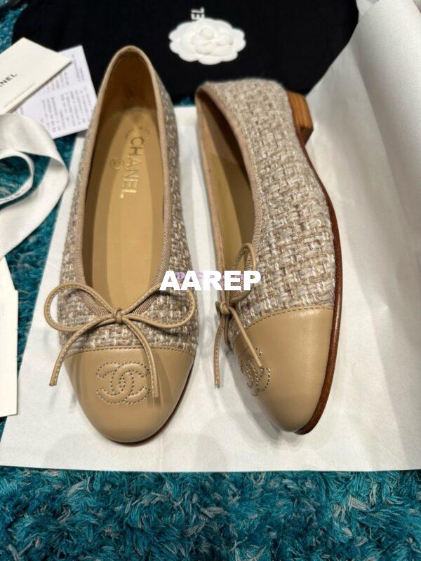 Replica Chanel Tweed and Lambskin Cap Toe Ballerinas G02819 beige 4