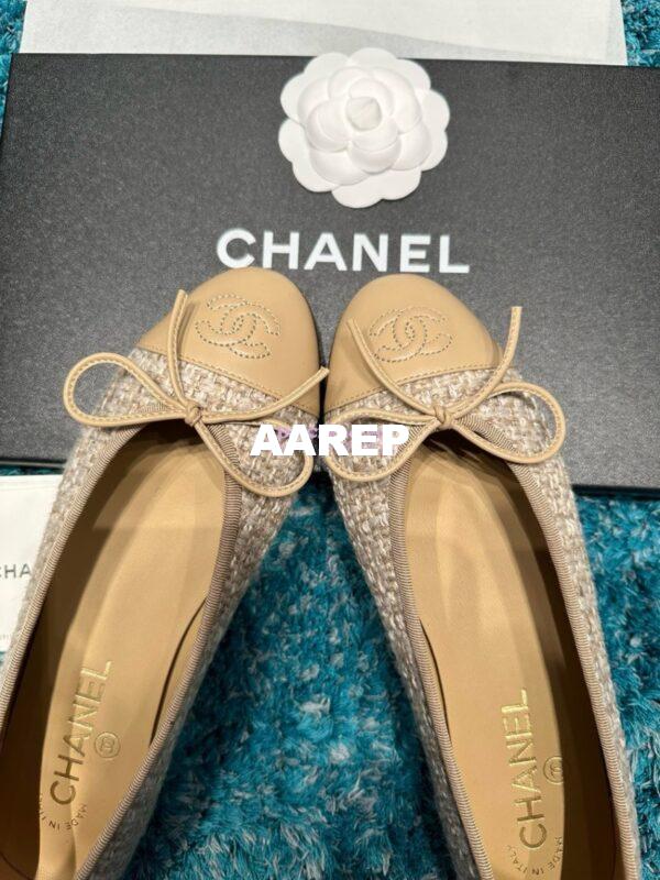 Replica Chanel Tweed and Lambskin Cap Toe Ballerinas G02819 beige 5