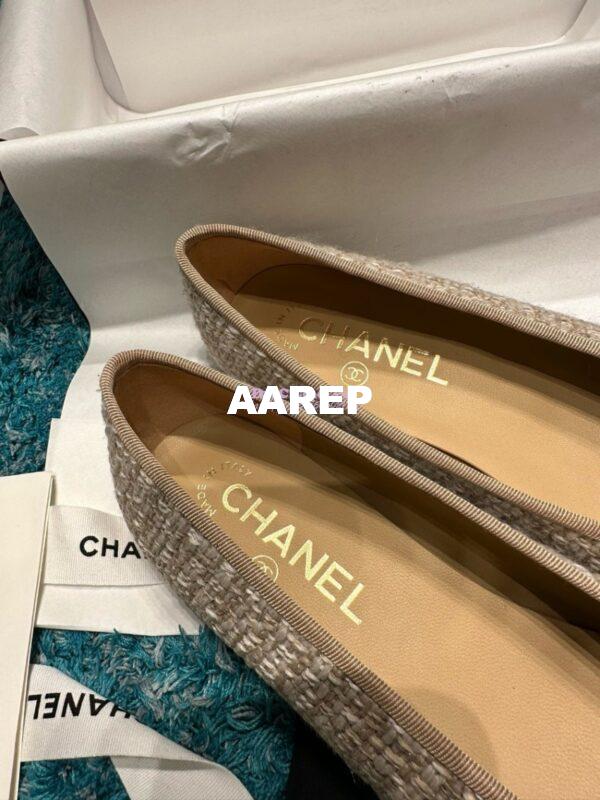 Replica Chanel Tweed and Lambskin Cap Toe Ballerinas G02819 beige 9