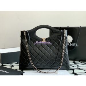 Replica Chanel 31 Large Shopping Bag Shiny Crumpled Calfskin & Gold-Tone Metal AS1010 Black