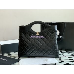 Replica Chanel 31 Large Shopping Bag Shiny Crumpled Calfskin & Gold-Tone Metal AS1010 Black 2