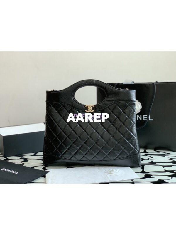 Replica Chanel 31 Large Shopping Bag Shiny Crumpled Calfskin & Gold-Tone Metal AS1010 Black 4