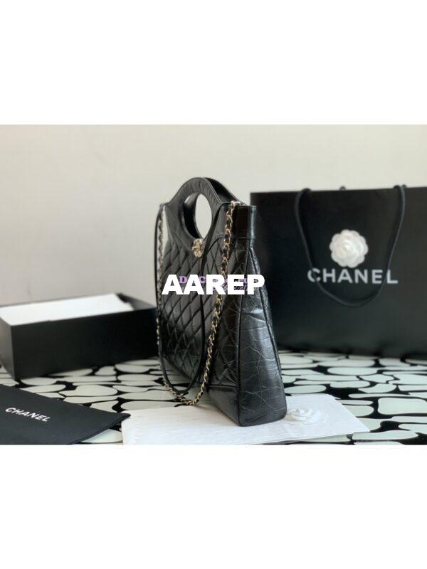 Replica Chanel 31 Large Shopping Bag Shiny Crumpled Calfskin & Gold-Tone Metal AS1010 Black 6
