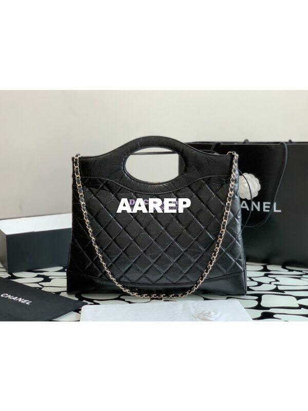 Replica Chanel 31 Large Shopping Bag Shiny Crumpled Calfskin & Gold-Tone Metal AS1010 Black 10