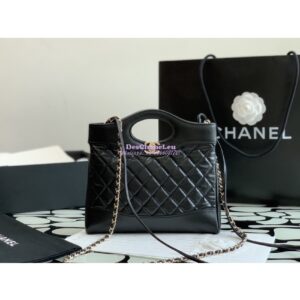Replica Chanel 31 Mini Shopping Bag Shiny Crumpled Calfskin with lambskin & Gold-Tone Metal AS4133 Black